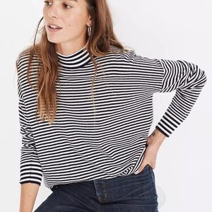 Madewell stripe mix ashbury mock neck navy blue white striped sweater XS